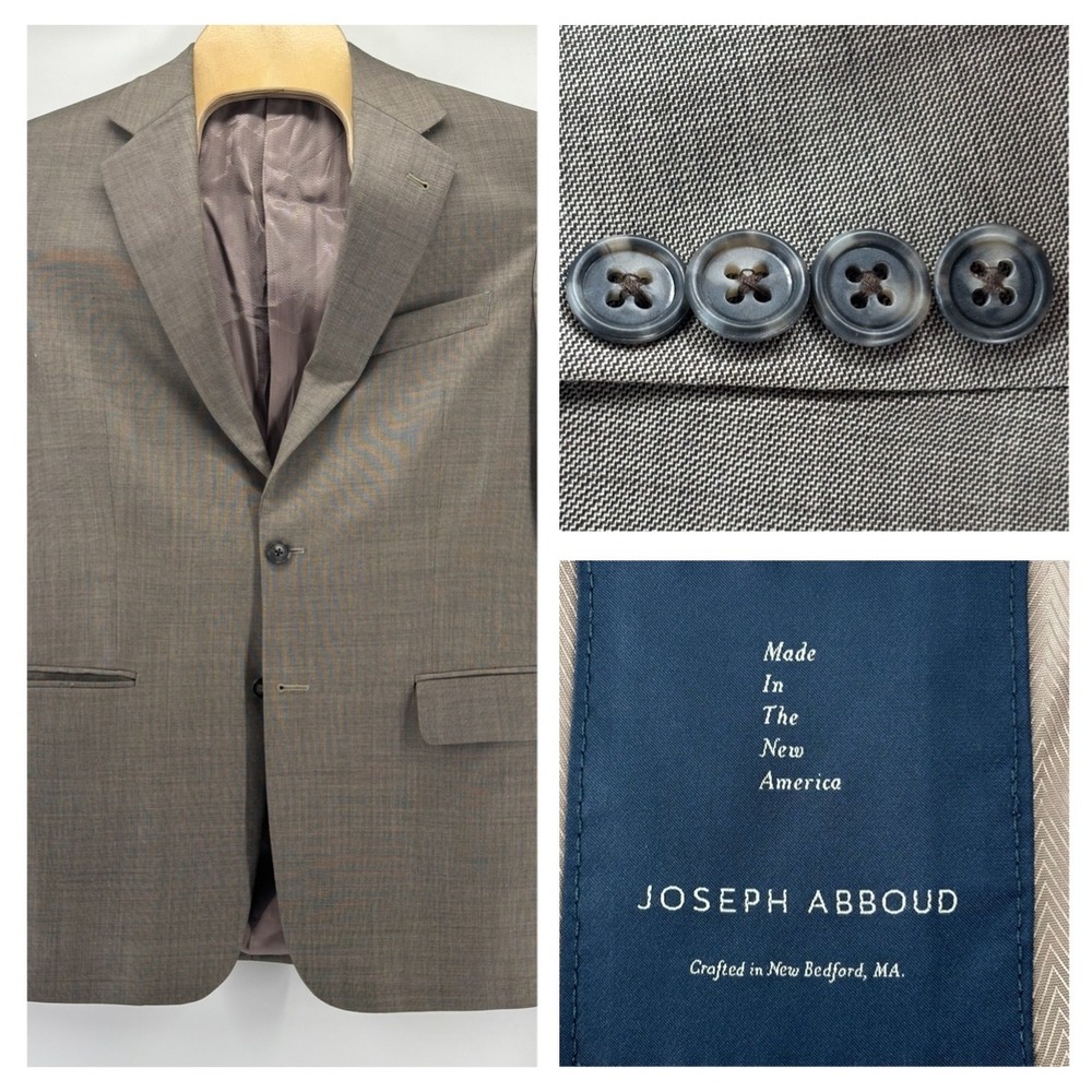 Joseph Abboud Blazer Mens 40R Taupe Brown 100% Wool Made in USA Sport Coat